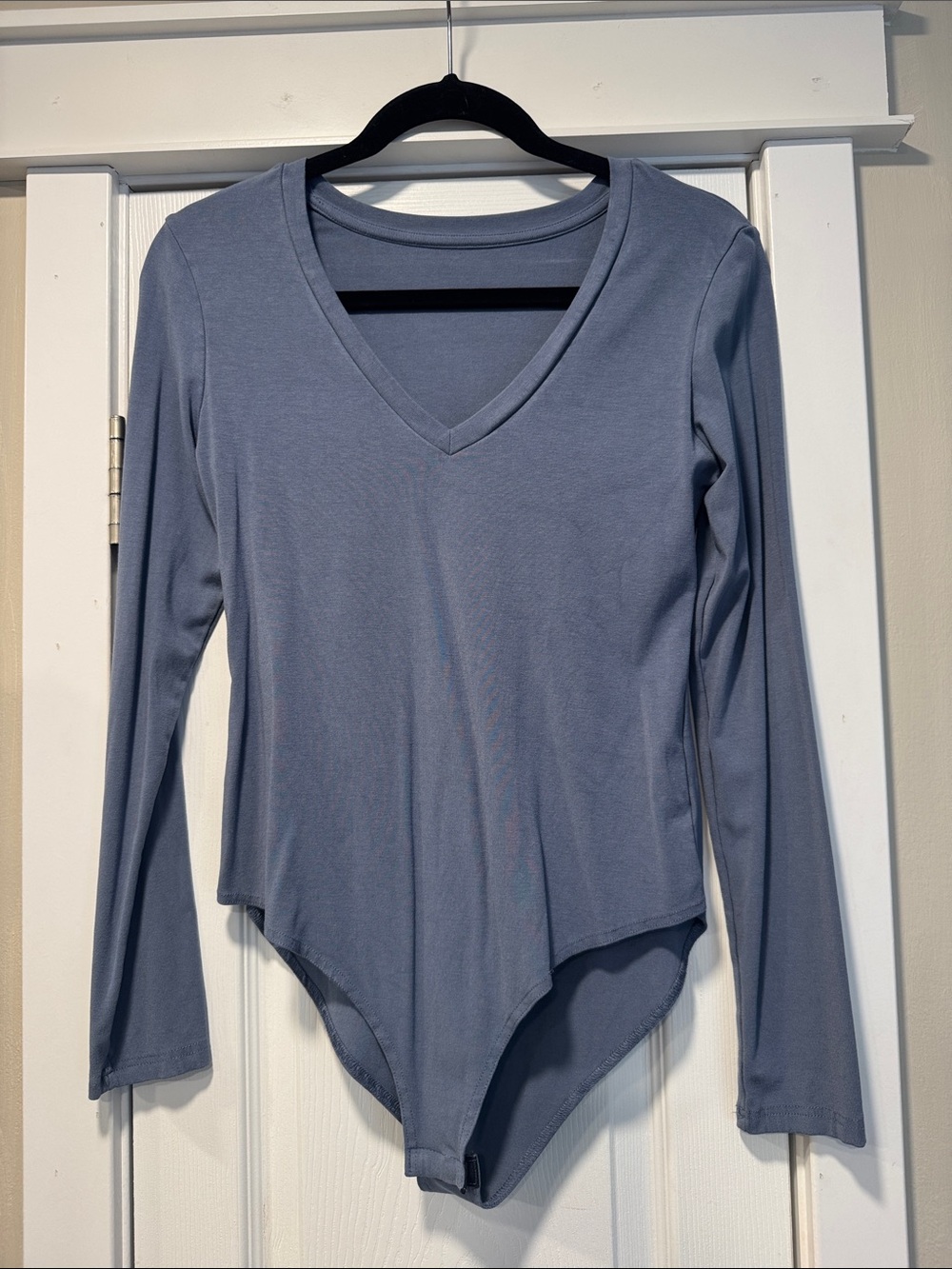 Long-Sleeve V-Neck Women's Bodysuit in Dusty Blue